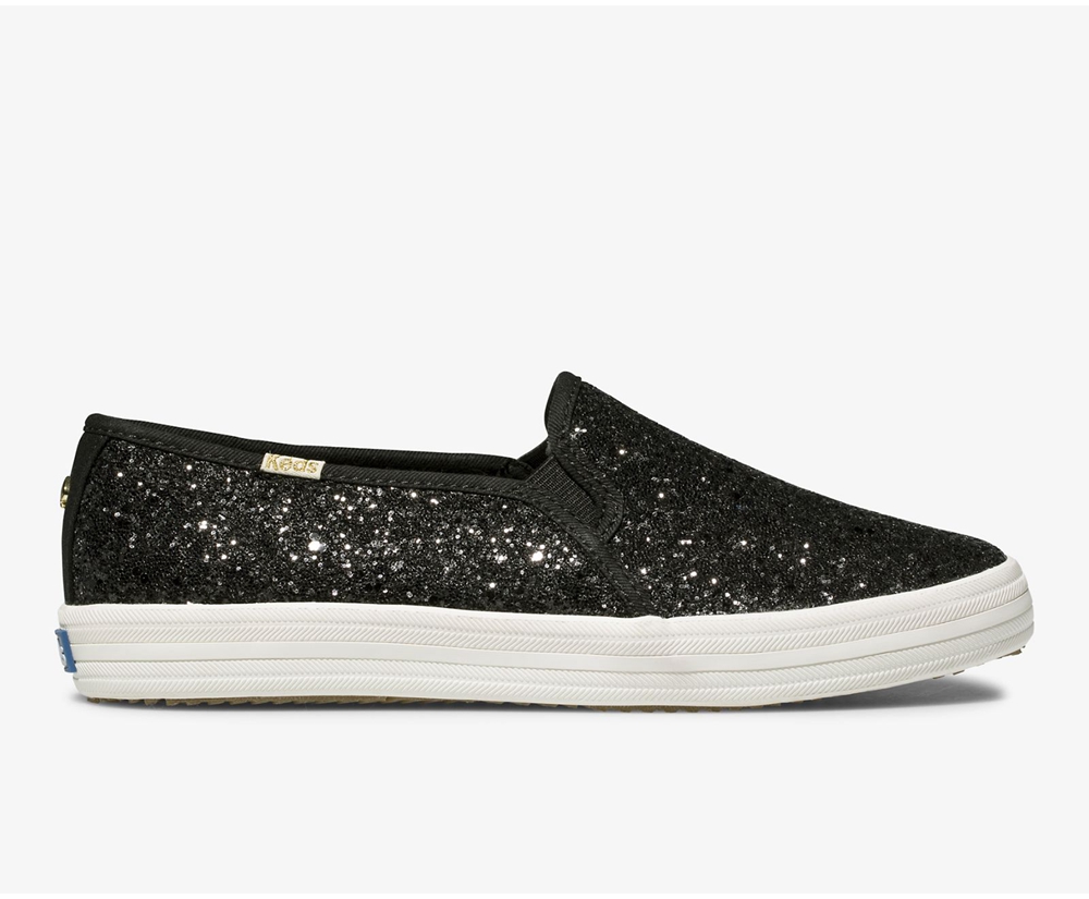 Keds Womens Slip Ons Black - Kate Spade new york Double Decker Glitter - 904SZBWAR